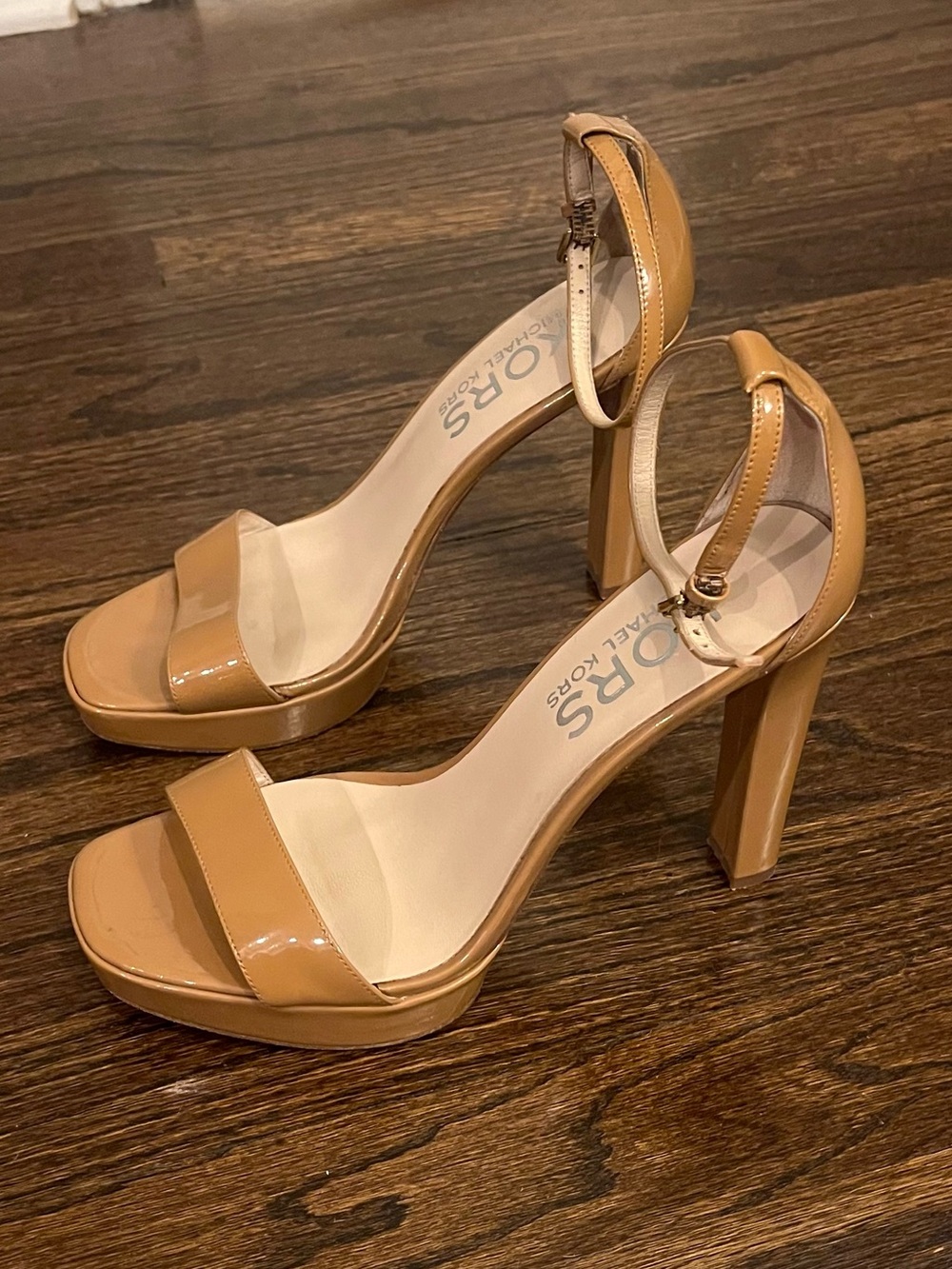 Michael Kors Nude Patent Leather Platform Heel Sandals